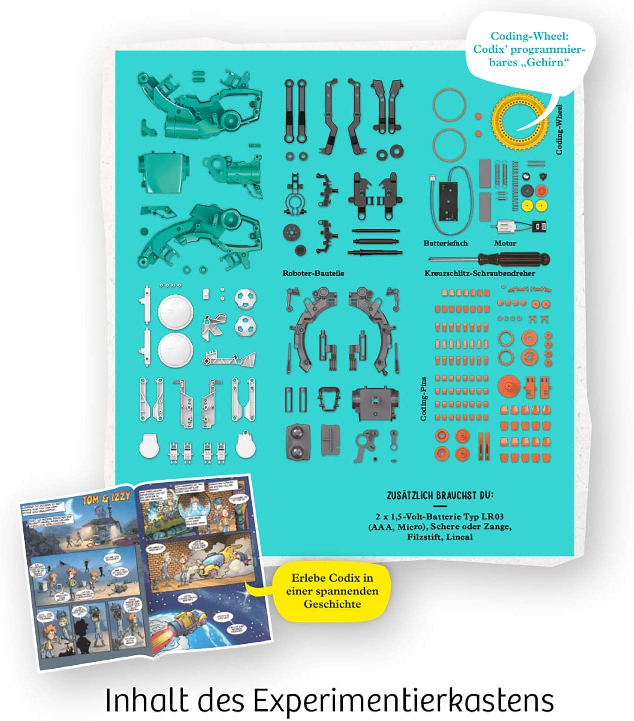 Cosmos 620646 Codix - Your Mechanical Coding Robot, Fun Way to Learn Programming, Robot Toy, Experiment Kit for Children Ages 8-12.