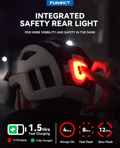FUNWICT Bike Helmet with Visor for Men Women, Lightweight Bicycle Helmet with Magnetic Goggles and USB Rechargeable LED Light, Stylish Mountain Bike Helmet Size M/L/XL (XL: 59-63 cm, Black White)