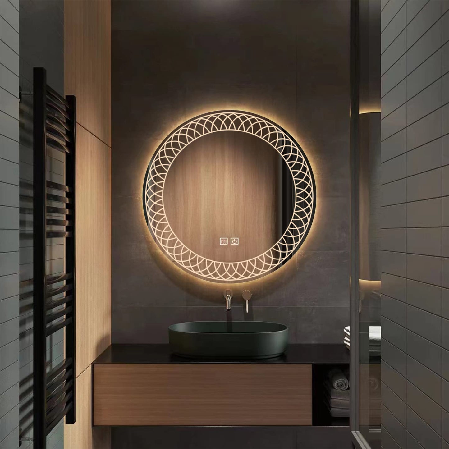 YOSHOOT Bathroom Mirror with Lighting, 60cm Round Wall Mirror LED Lighting, Anti-fog Large Makeup Mirror, Touch Button Dimmable 3 Colors LED Light 6400K IP44 (Kaleidoscope)