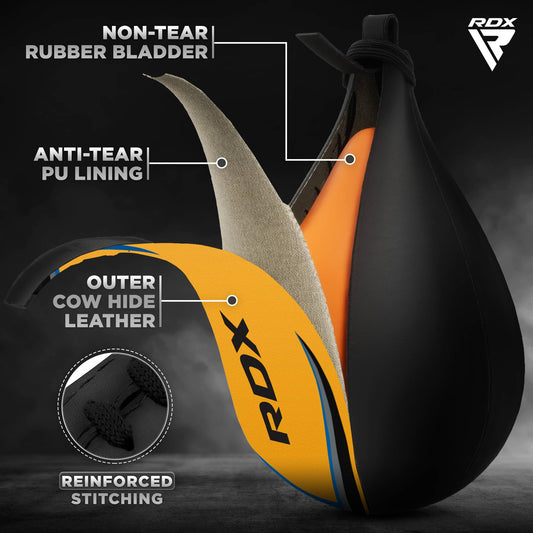 RDX Speed Bag Adult Leather Set, Speedball Hanging with Bracket, Professional Punching Ball Boxing Speed Bag, Speed Ball Boxing Training Equipment.