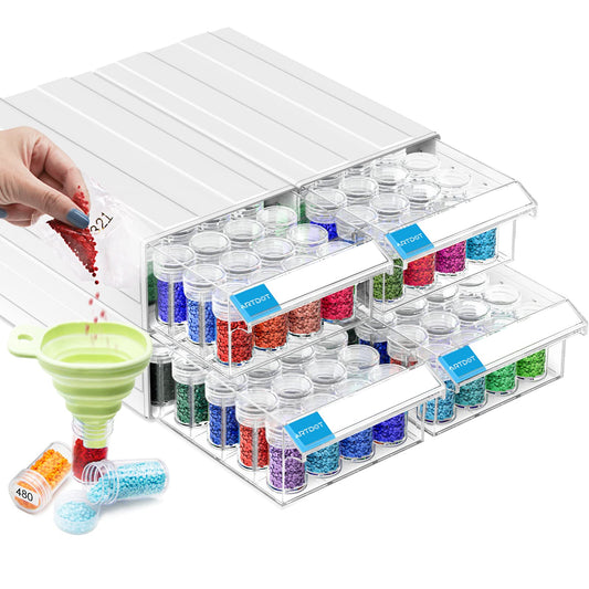ARTDOT 4 Set Diamond Painting Storage Box, Stackable 128 Pieces 5D Diamond Painting Accessories with Funnel Stickers