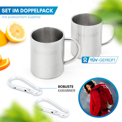 NORDMUT® Stainless Steel Thermos Mug [2-pack] Camping Cup | sustainable stainless steel cup | double-walled insulated coffee mug BPA free | cup set for camping & outdoor [2 x 400 ml]