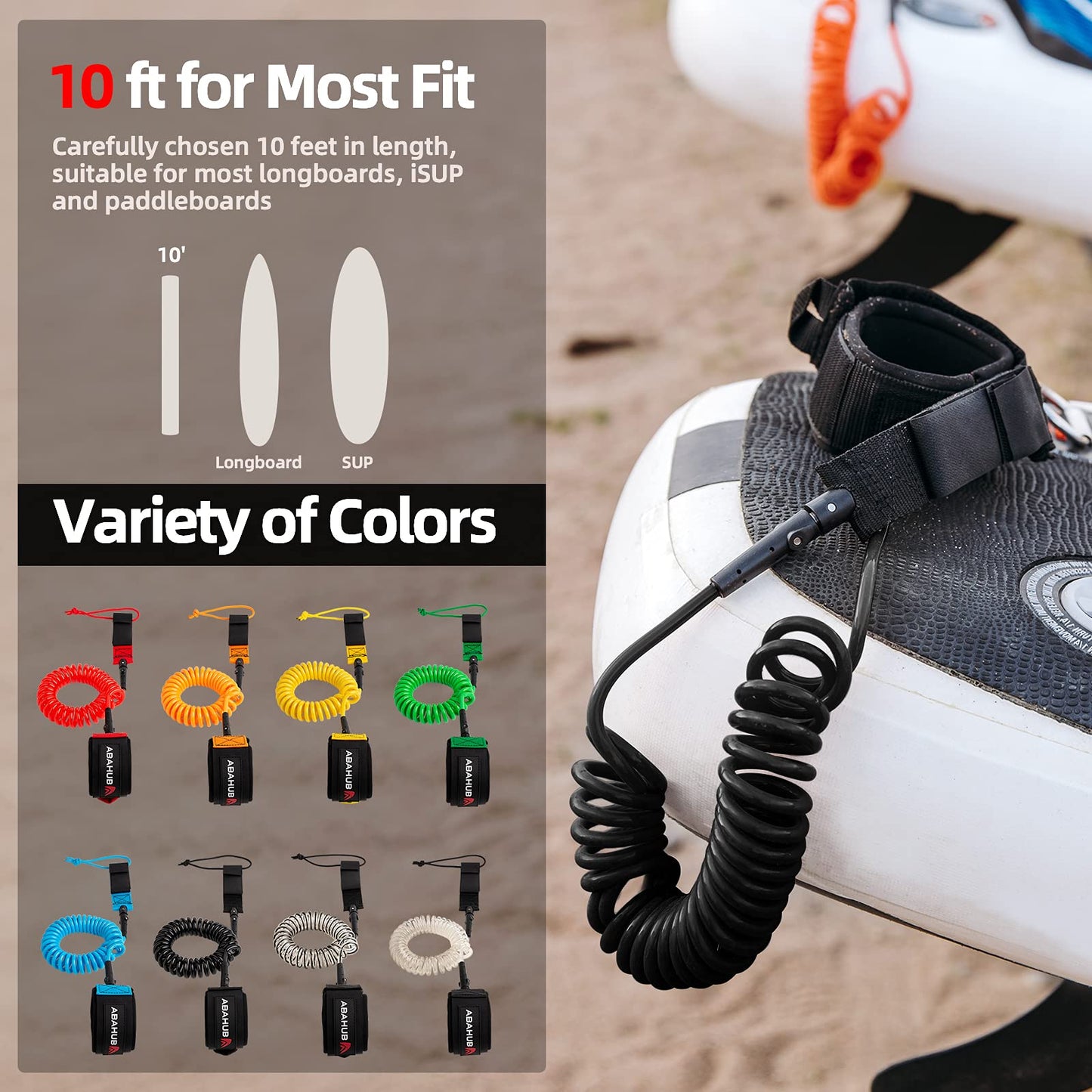 Abahub SUP Leash, SUP accessory, surfboard leash for SUP board safety, 10ft 7mm leash for adults in orange.