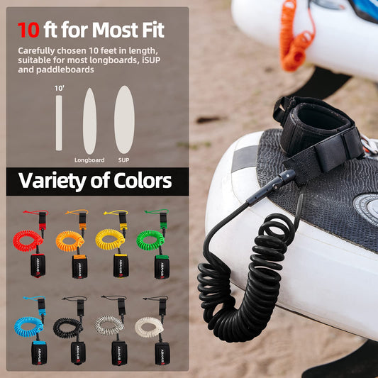Abahub SUP Leash, SUP accessory, surfboard leash for SUP board safety, 10ft 7mm leash for adults in orange.