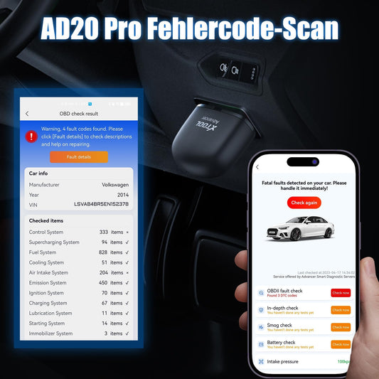 XTOOL AD20 Pro OBD2 diagnostic tool car scanner All System Scan, OBD2 code reader with DTC definition, Oil reset, 13+ languages, voltage detection, lifelong free updates, for iOS and Android.