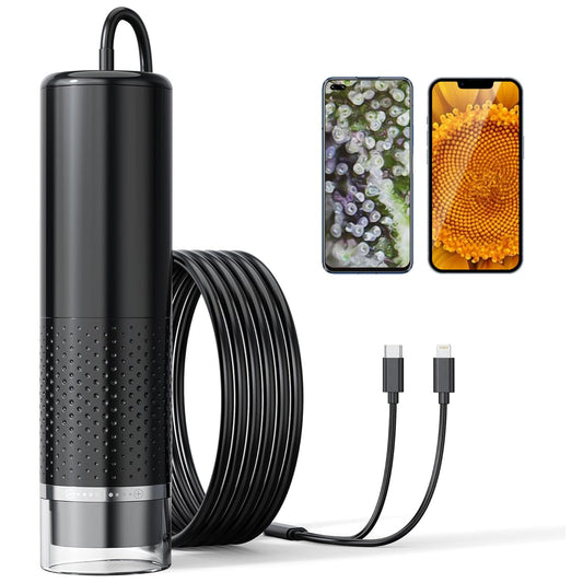 USB microscope for mobile phones, 1080P HD microscope for iPhone Android, 10 to 200X digital microscope with 8 LED mobile microscope compatible with iOS, Android, tablet.