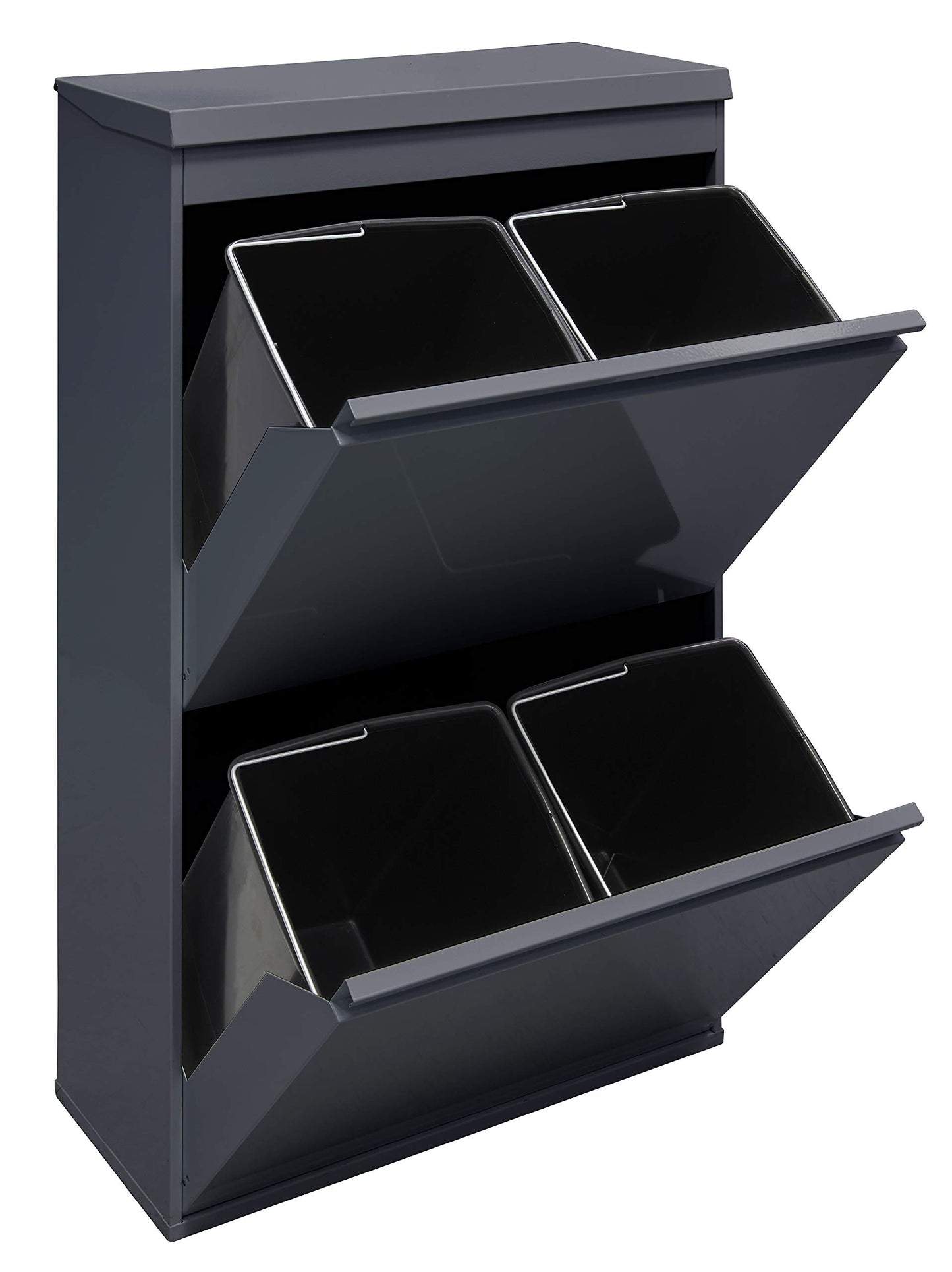 ARREGUI Top CR624-B Steel Recycling System with Storage Box with Lid | 4 Compartments Trash Can for Kitchen | 4x17 L (68 L) | 4 Compartment Waste Bin | Removable Inner Bins with Handles | anthracite