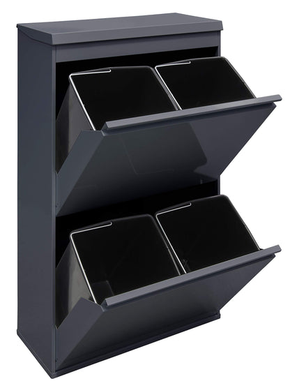 ARREGUI Top CR624-B Steel Recycling System with Storage Box with Lid | 4 Compartments Trash Can for Kitchen | 4x17 L (68 L) | 4 Compartment Waste Bin | Removable Inner Bins with Handles | anthracite