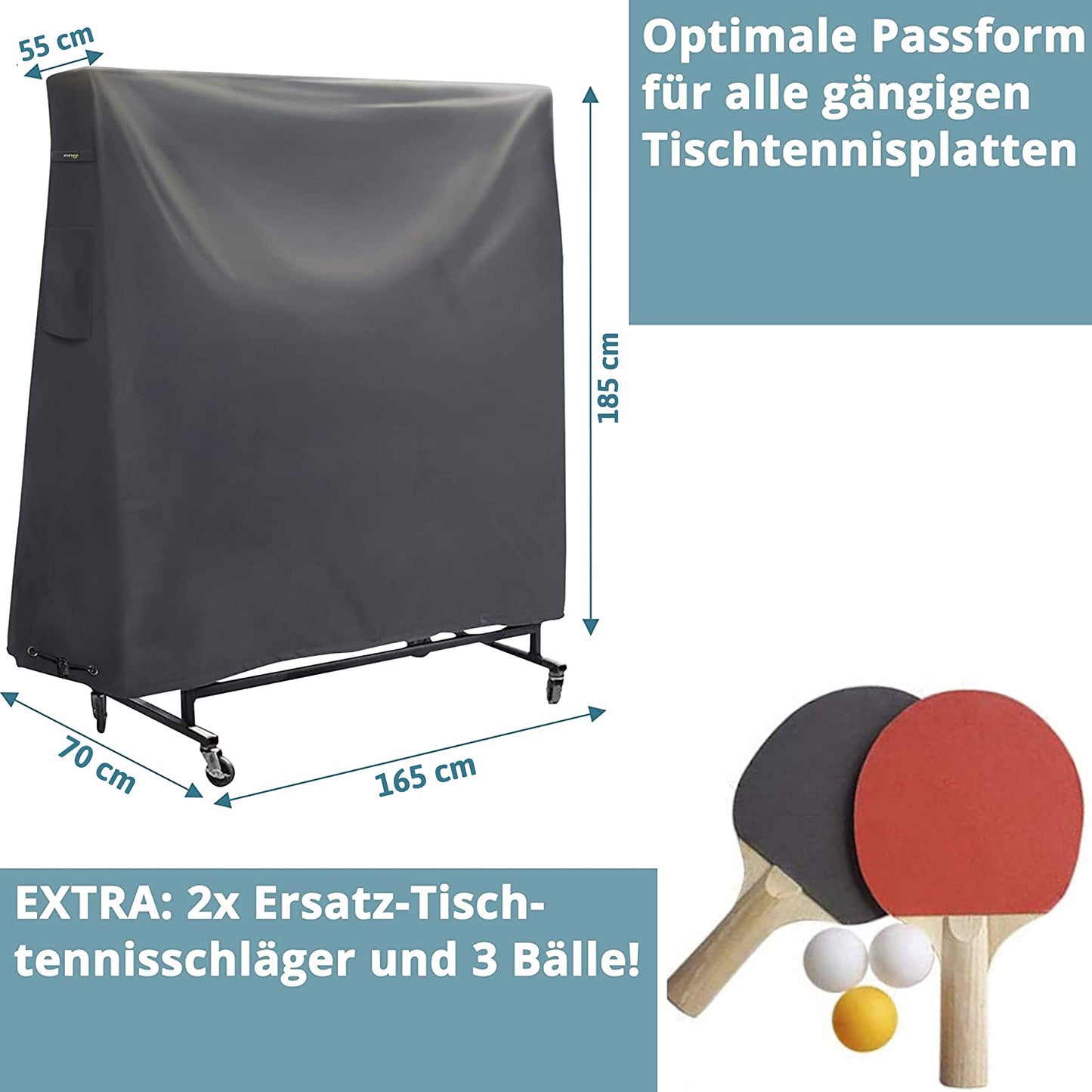 Cover table tennis table cover outdoor - PVC coating / bonded seams / ventilation window - cover for table tennis water resistant, UV resistant & winterproof - 185*165*70 cm