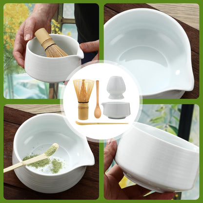 5 Piece Matcha Set Matcha Whisk Set Matcha Whisk Set for Home, Office, Tea Room, Matcha Lovers, White (White)