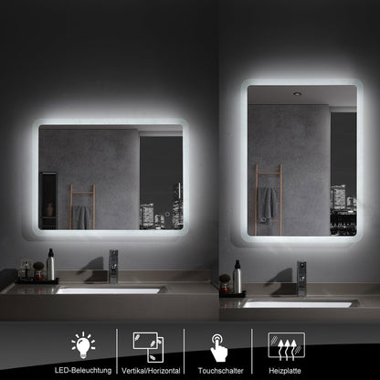 MEESALISA bathroom mirror 120x70 cm with lighting Large wall mirror LED mirror with touch Cool white, anti-fog, dimmable for bathrooms, living rooms