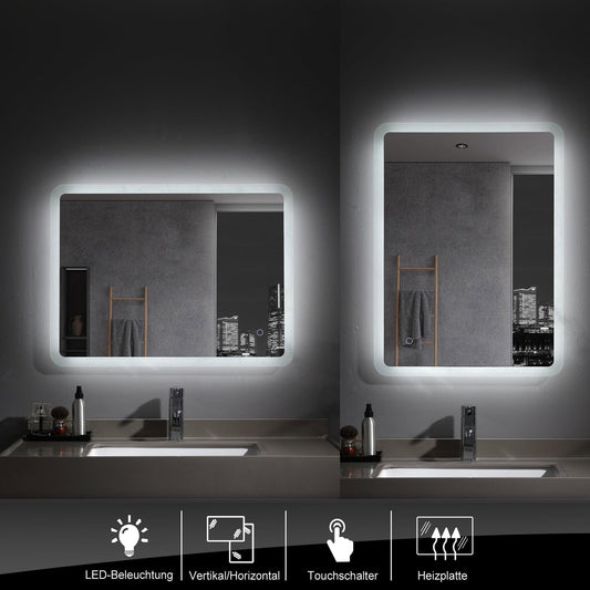 MEESALISA bathroom mirror 120x70 cm with lighting Large wall mirror LED mirror with touch Cool white, anti-fog, dimmable for bathrooms, living rooms