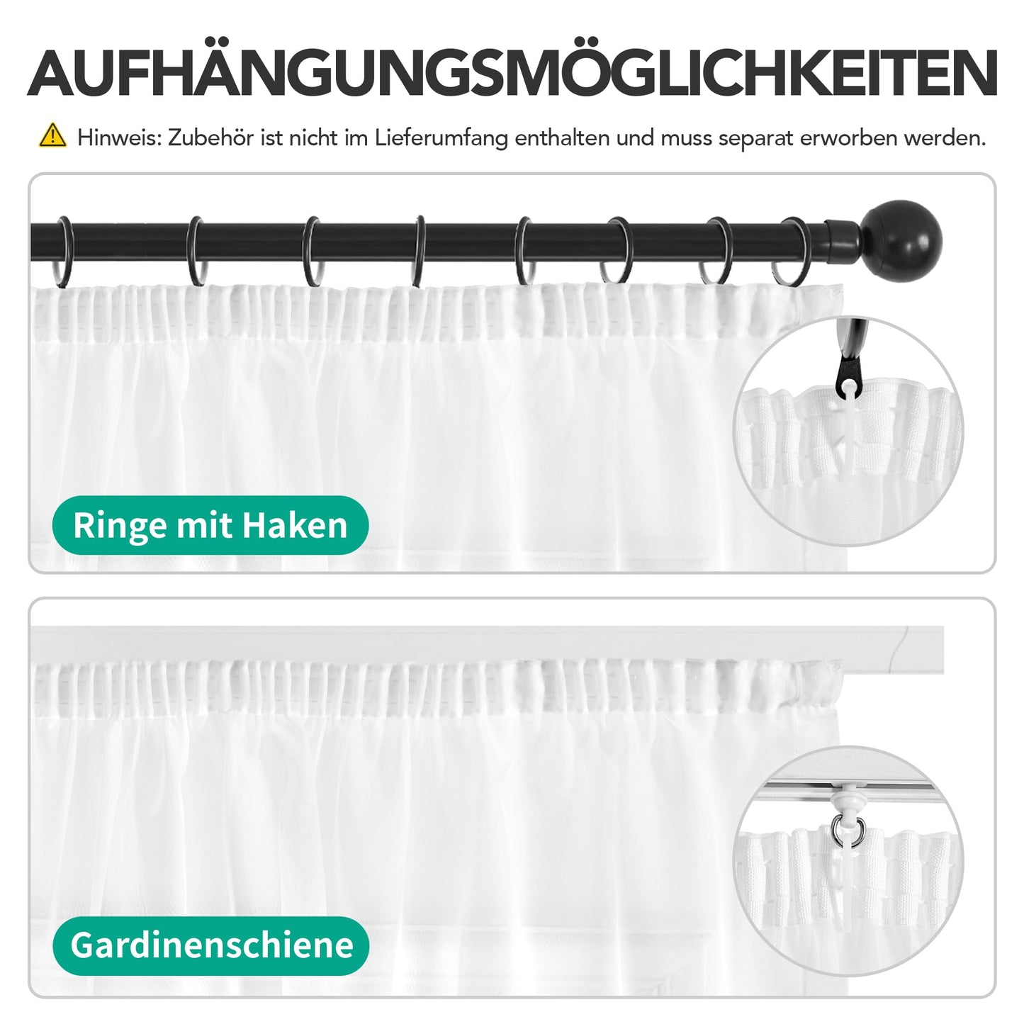Deconovo sheer curtains with pencil pleat for curtain track in living room bedroom, 229x140 cm (HxW), white, set of 2