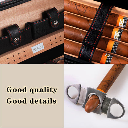 Time C club 4 Finger Portable Travel Cigar Case made of leather, Cigar Humidor with cigar cutter and humidifier, Best Man gift, Birthday gift, Father's Day gift