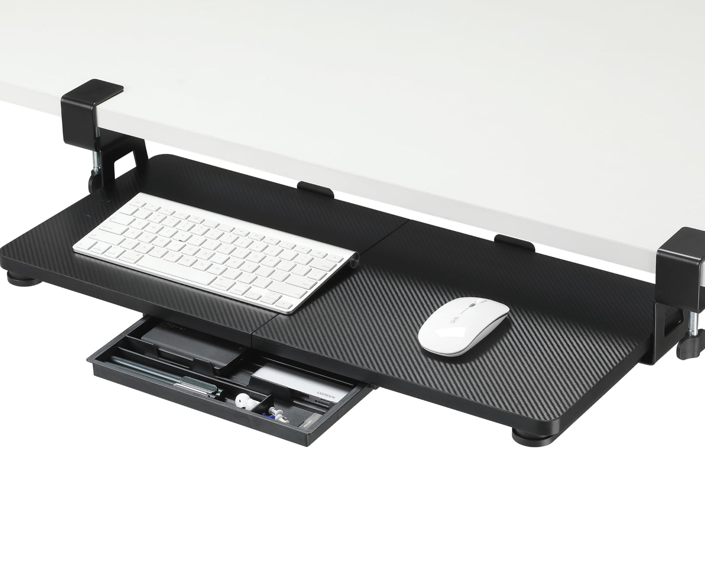ETHU Office Keyboard Drawers Keyboard Tray Keyboard Shelf 68 x 30 cm with C-Clamp Mount, Under Desk Mount Keyboard Drawer Ergonomic Computer Keyboard Shelf for Home and Office