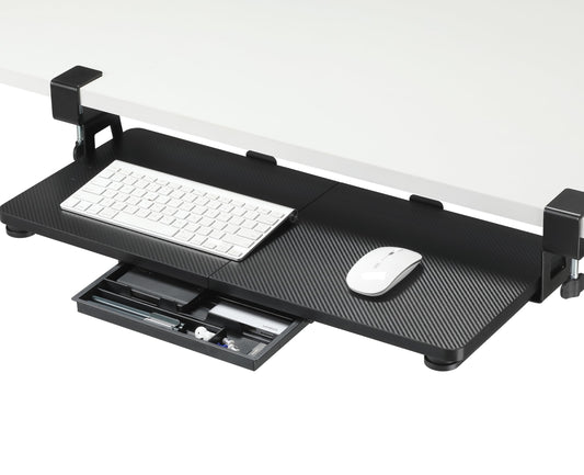 ETHU Office Keyboard Drawers Keyboard Tray Keyboard Shelf 68 x 30 cm with C-Clamp Mount, Under Desk Mount Keyboard Drawer Ergonomic Computer Keyboard Shelf for Home and Office