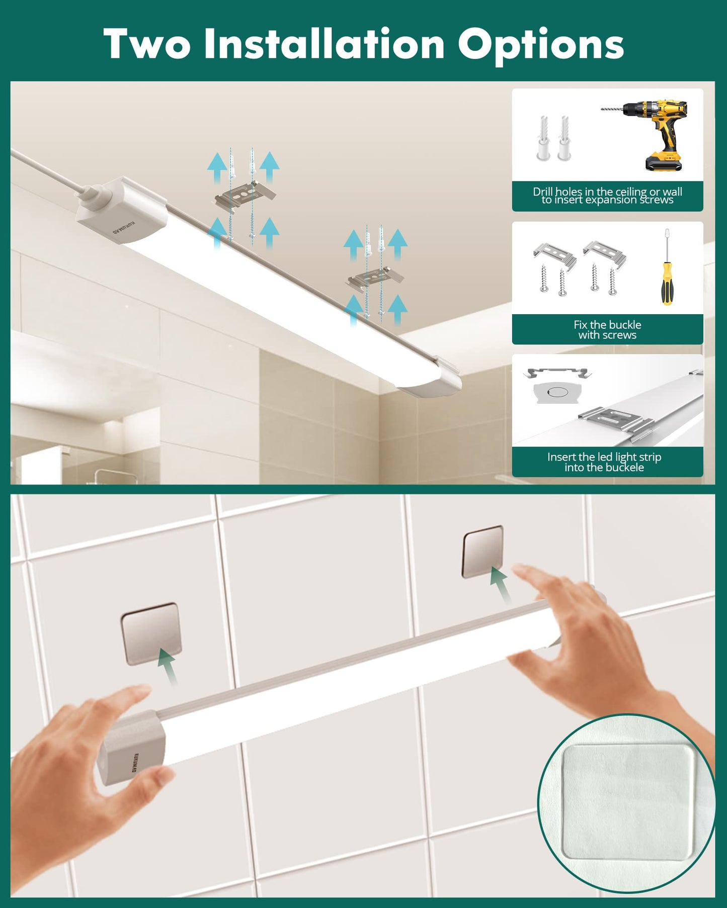 Moisture-proof LED light with plug 36W 4000LM 120CM Linkable Workshop lamp IP66 Waterproof Led tube light for garage cellar workshop Moisture-proof bathroom office warehouse hobby room, Neutral white 4000K.