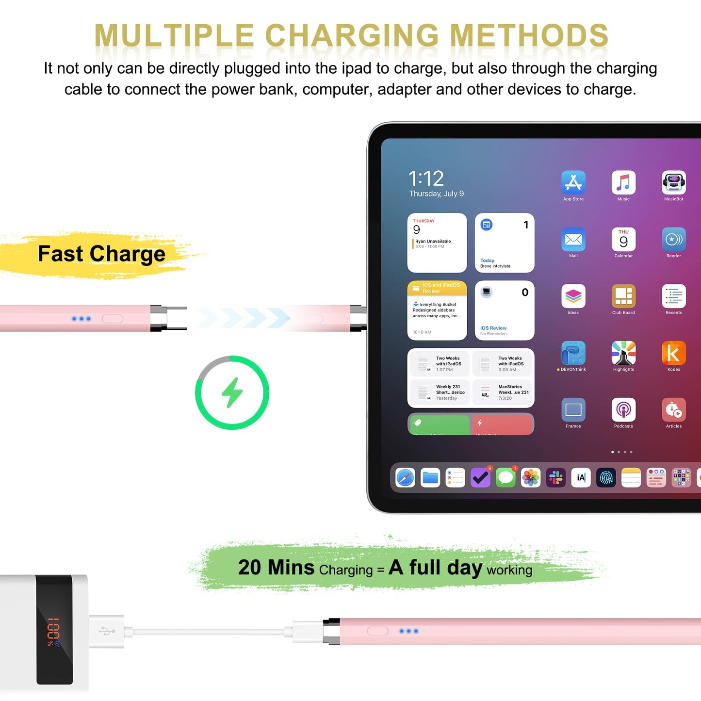 Pencil 1st Gen 4-20 Min Fast Charge (USB-C), Magnetic Stylus for iPad with Palm Rejection & Tilt Sensitivity, 2024 Pencil Stylus Pen for iPad 6-10, Air 3-5, Mini 5-6, Pro 11/12"