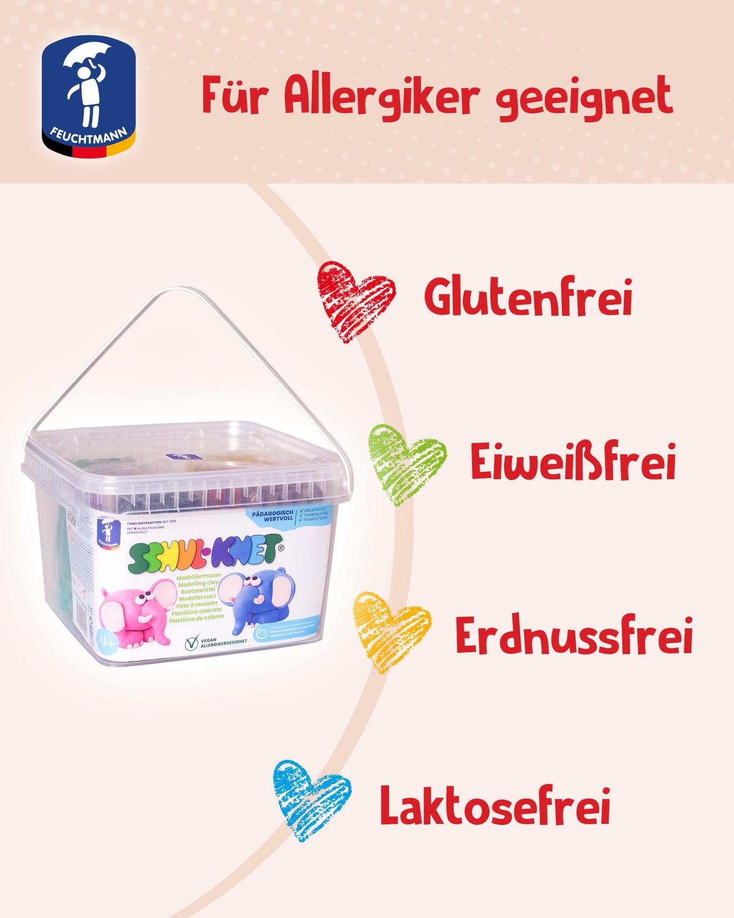 Feuchtmann SCHOOL-DOUGH | EDU Bucket set with 14 x 140g sticks of kids dough | vegan gluten-free playdough | non-drying clay | non-toxic modeling material