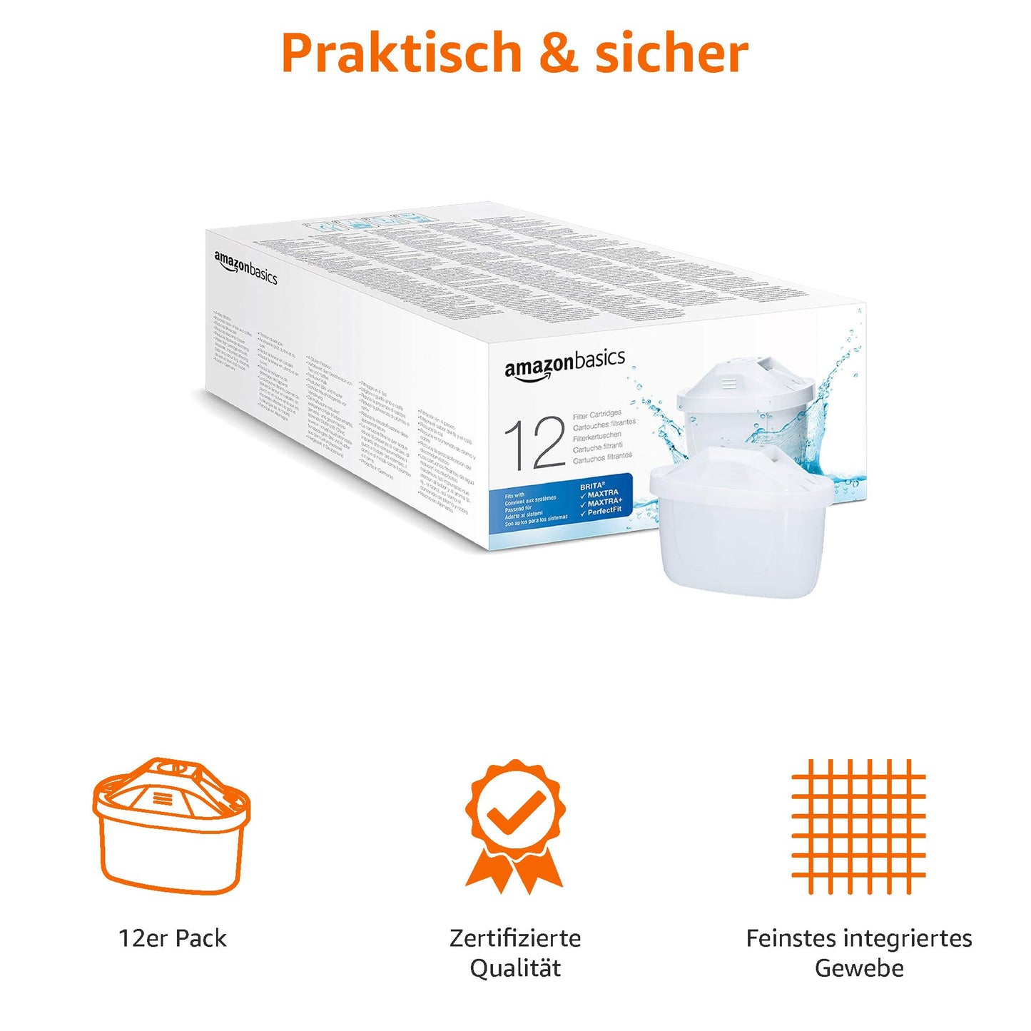 Amazon Basics Water Filter Cartridges, 12 pack, compatible with all BRITA systems including PerfectFit & Amazon Basics systems.