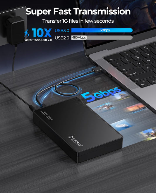 ORICO 3.5-inch External USB 3.0 Hard Drive Enclosure for 3.5/2.5 inch SATA HDD/SSD Up to 20TB, Tool-free 3.5'' HDD Enclosure with 12V/2A Power Adapter and UASP Acceleration (3588US3)
