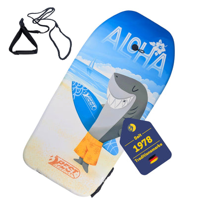 BEST SPORTING Bodyboard Kids - Lightweight surfboard for beach, ocean & pool | 92 x 46 x 5 cm | Various designs available | Includes leash for secure grip (Aloha)