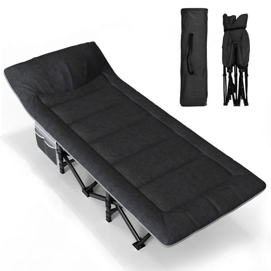 ATORPOK SHOP Camping bed foldable, extra wide foldable cot for outdoor garden indoor (black)