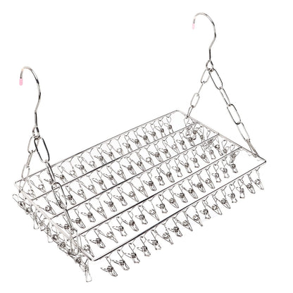 Lyrlody clothes hanger, stainless steel clothes hanger, collapsible sock holder, underwear hanger, hanger for drying towels, bras, lingerie (balcony drying sock holder with 100 clips)