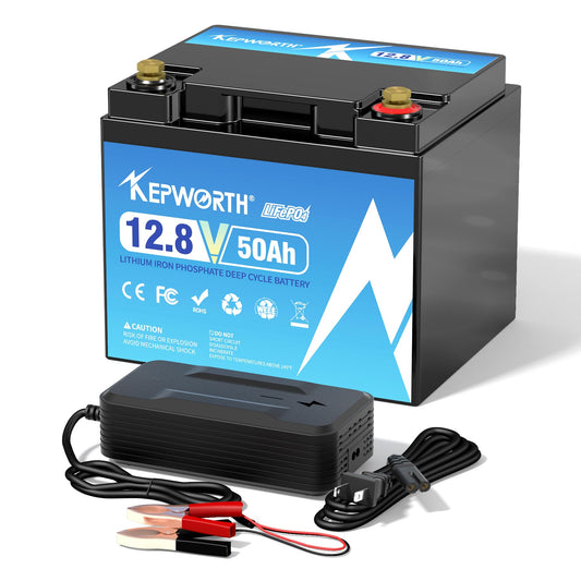 KEPWORTH LiFePO4 50Ah 12V battery, lithium ion battery with 50A BMS, max. 15000 cycles, perfect replacement for lead-acid for RVs, solar systems, boats, solar panel kits, camping.