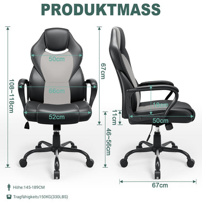 BASETBL Office Chair Ergonomic, Desk Chair, Gaming Chair, Executive Chair, Computer Chair, PC Chair, Swivel Chair, has height adjustment and rocking function, fixed armrest, back-friendly, up to 150kg.