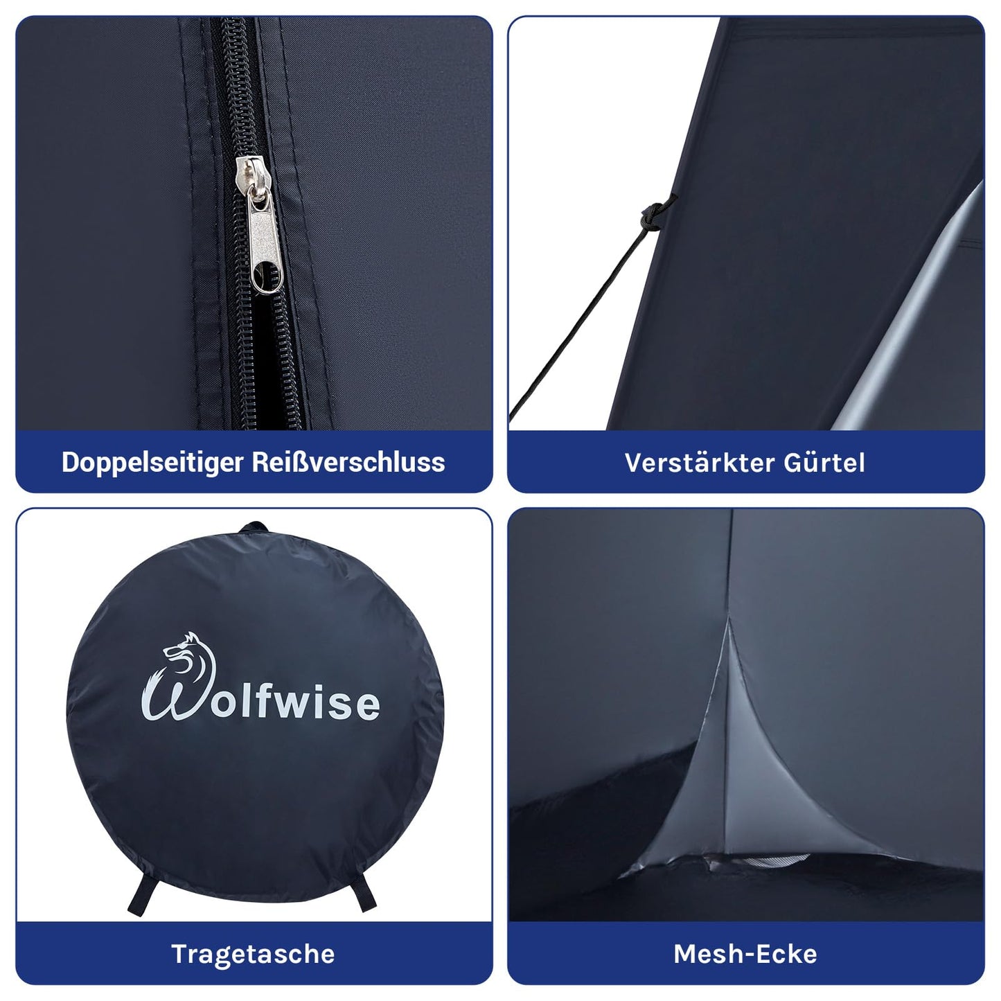 WolfWise Pop-Up Shower Tent, Large Toilet Tent, Changing Room, Portable Camping Shower Cabin WC Tent Mobile Changing Room Outdoor Privacy Tent Spacious Private Tent for Hiking Beach Black
