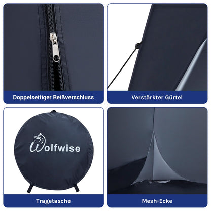 WolfWise Pop-Up Shower Tent, Large Toilet Tent, Changing Room, Portable Camping Shower Cabin WC Tent Mobile Changing Room Outdoor Privacy Tent Spacious Private Tent for Hiking Beach Black