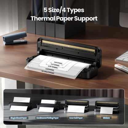 Phomemo M834 Thermal Printer A4, Mobile Printer A4 for on the go, office, school, home, Compatible with smartphones and computers, Portable Printer with carrying case and 4 rolls of thermal paper, Black