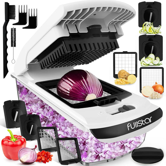 Vegetable slicer spiralizer vegetable slicer vegetable cutter onion cutter potato cutter fruit cutter - Vegetable chopper cutter dicer (4-in-1 - White)
