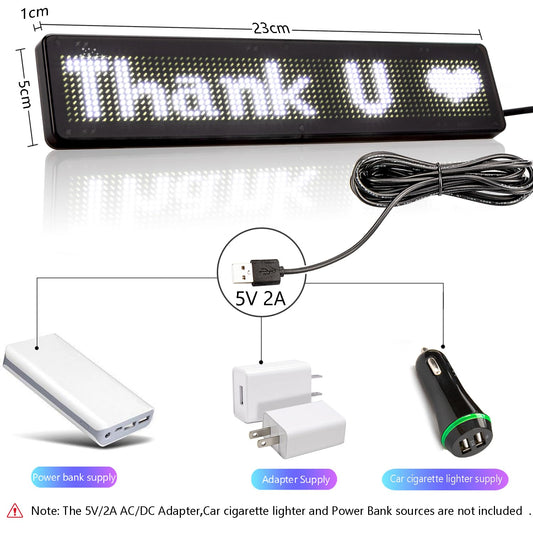 LED Display Board Leadleds 23 x 5 cm Bluetooth Smart App White LED Programmable Scrolling Sign for Car, Shop, Store