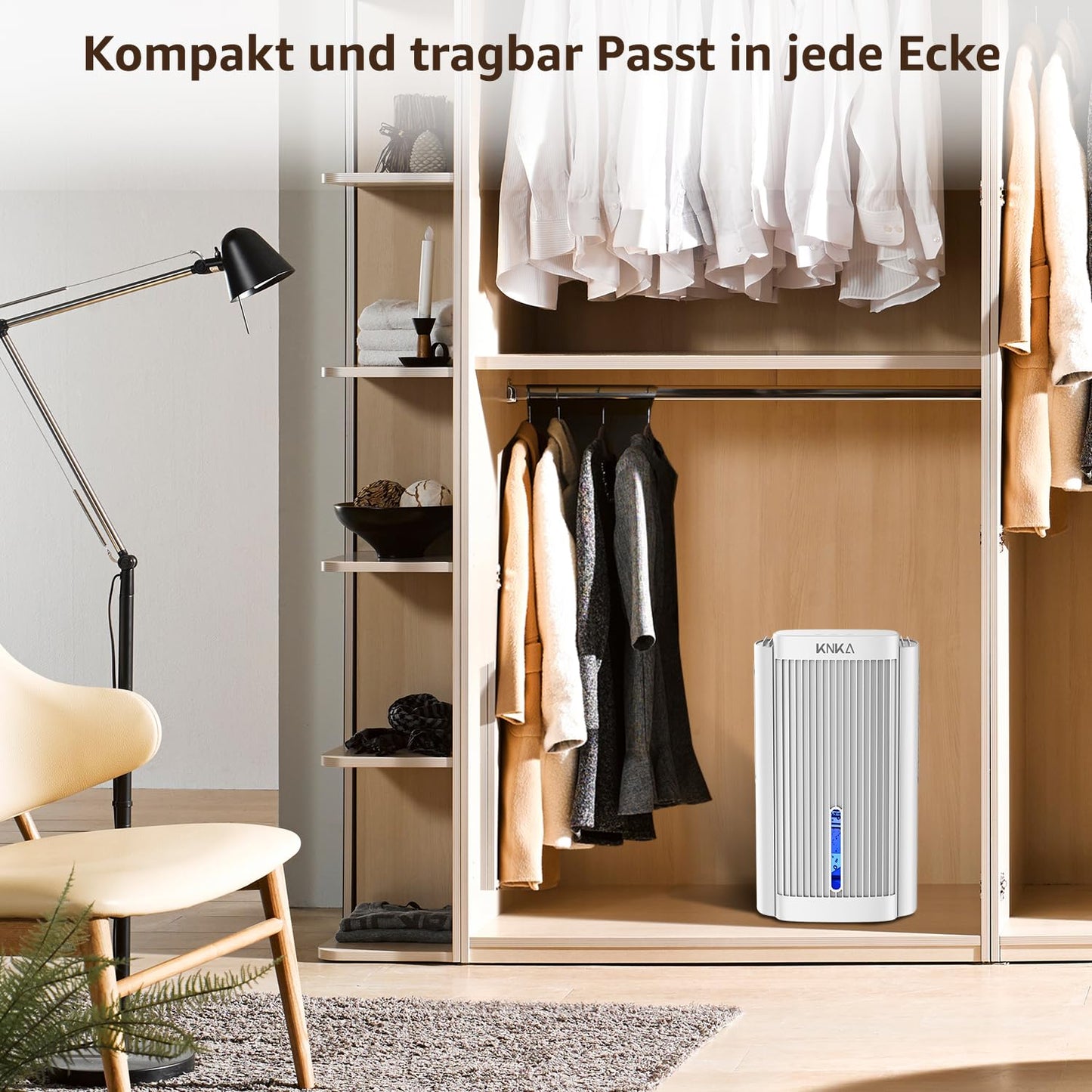 KNKA Dehumidifier, Electric Dehumidifier, 1.1L, Room Dehumidifier below 28dB for Apartment, Bathroom, Basement, with Automatic Shutdown and Sleep Mode, Colorful Night Light (White)