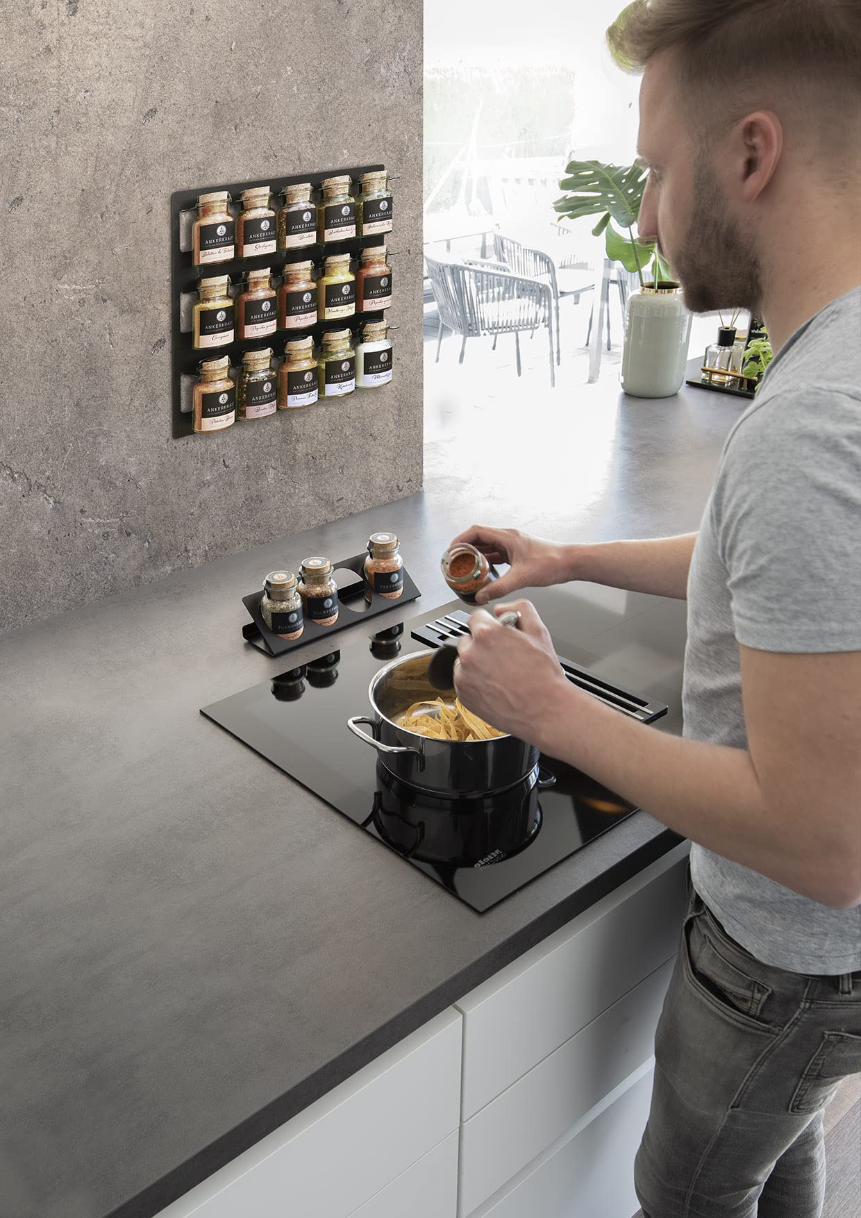 TUX Spice Rack, Shelf, Hanging Shelf fits Ankerkraut Spices - 15 compartments (Black)