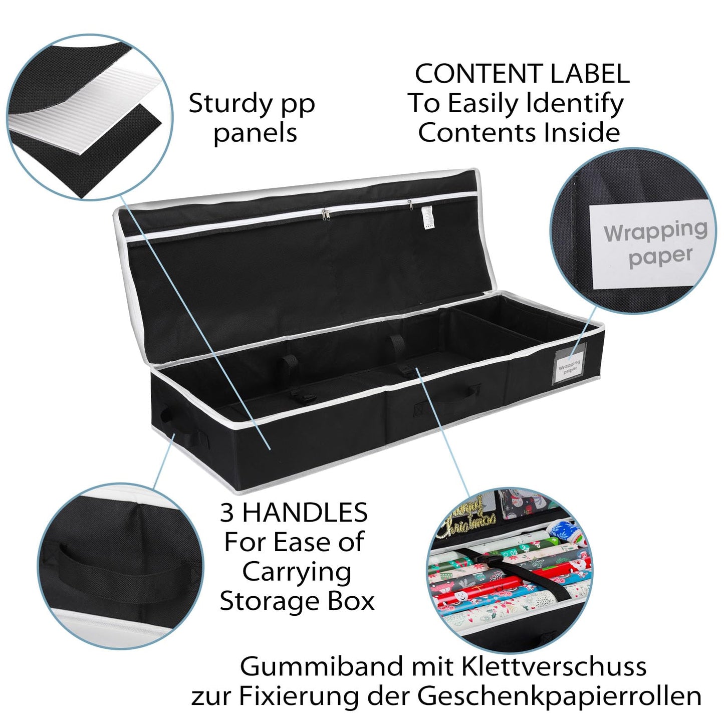 Cong.Lai Gift Wrap Storage: Waterproof 600D Oxford Fabric - Gift Wrap Organizer - Gift Wrap Roll Storage Bag with Compartments 90x30x12cm Black