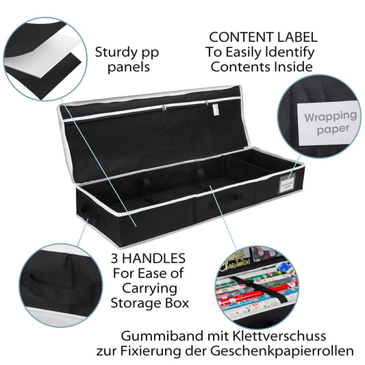 Cong.Lai Gift Wrap Storage: Waterproof 600D Oxford Fabric - Gift Wrap Organizer - Gift Wrap Roll Storage Bag with Compartments 90x30x12cm Black