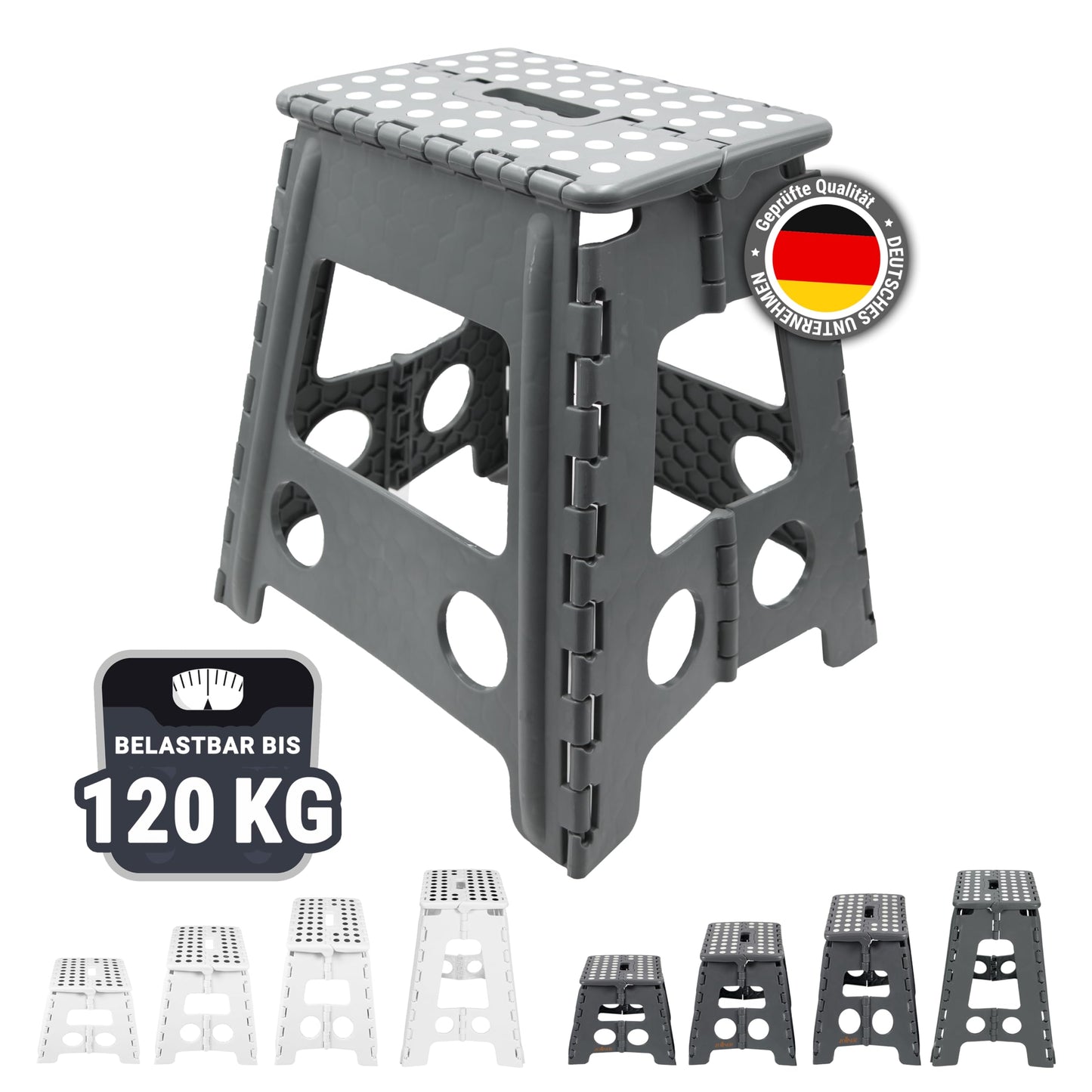 ZOLLNER folding step stool - step stool for children and adults up to 120kg - anti-slip coating - with convenient carrying handle - extremely lightweight - 39 cm high - plastic - anthracite