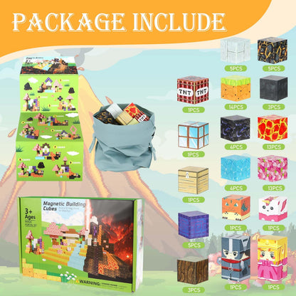 Pavlleen 84 Piece Magnetic Building Blocks, Build My Magnet World Set, Lumberjack Adventure Game for Boys and Girls, for Kids Ages 3 and Up, Creative Children's Games Kids Toys