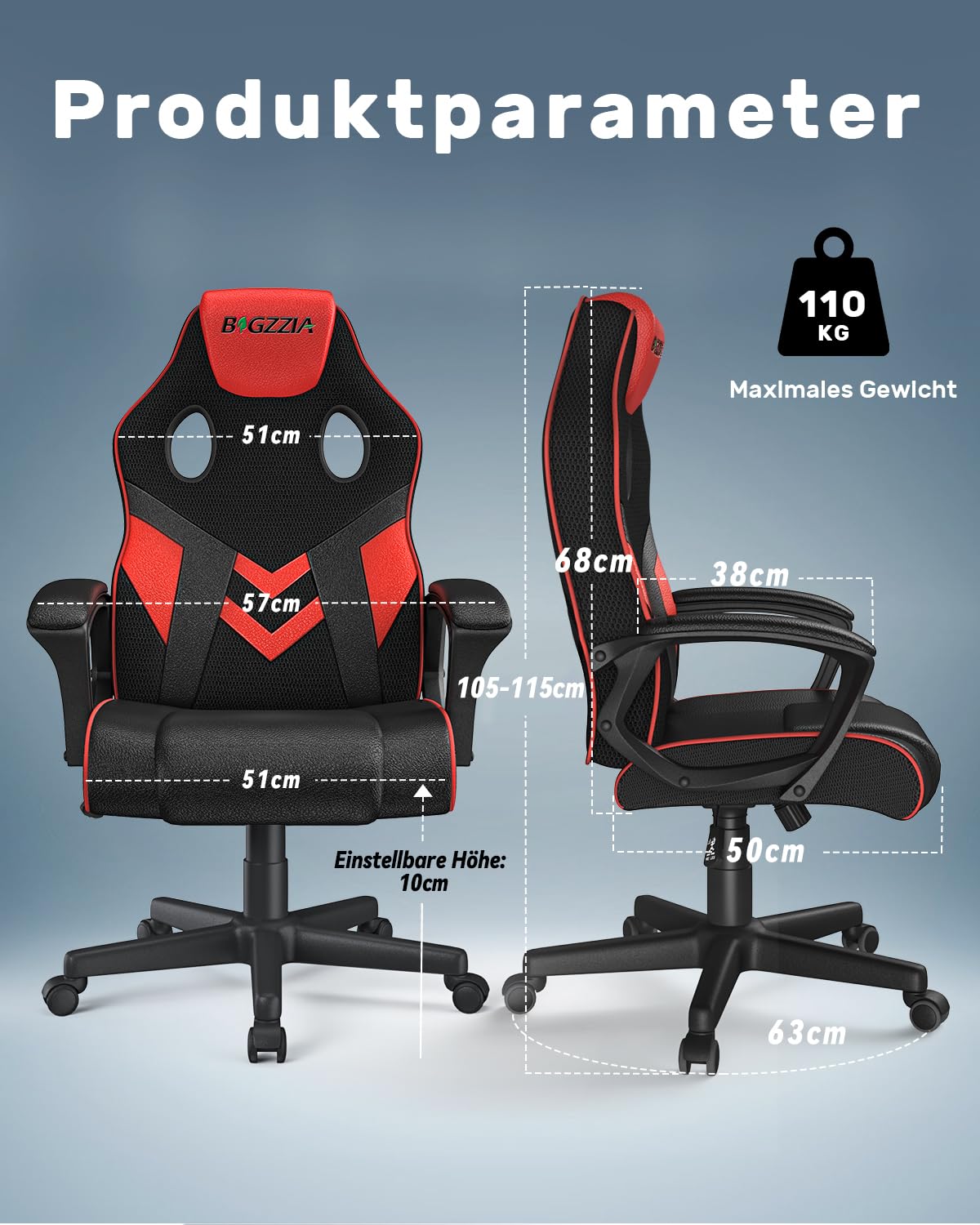 bigzzia Gaming Chair Computer Chair Ergonomic - Gamer Chair Office Chair with Height Adjustment Rocking Function Fixed Armrest for Adult Young Girls, Red