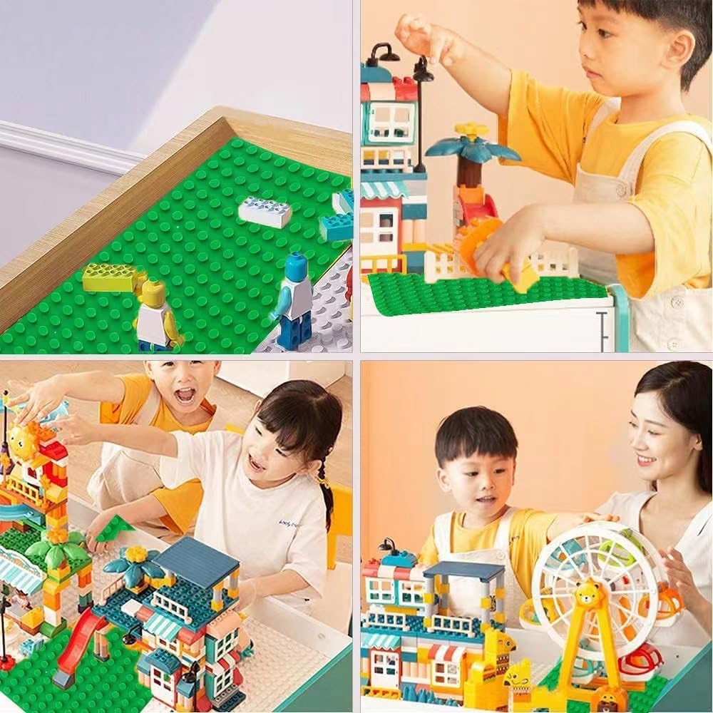 4 Large Building Plates Compatible with Lego Duplo, 38.4 * 38.4cm Classic Baseplate with 24 x 24 Studs for Duplo Bricks, Construction Toy for Toddlers, Girls and Boys, Green, Blue, Red, Gray.