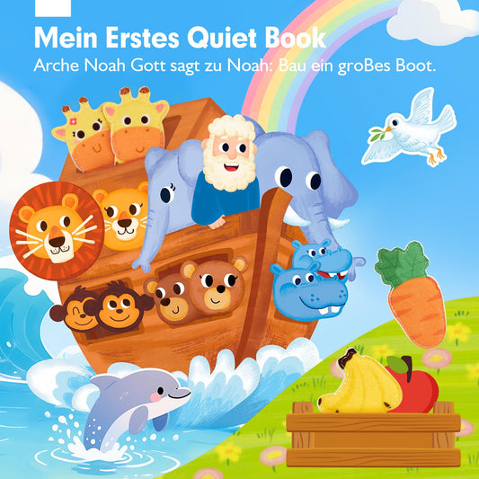 hahaland Quiet Book for 1 year + - Noah's Ark Bible story, 18 classic activities busy board promotes fine motor skills, busy book baptism gift for Montessori toys for 1 2 3 years.