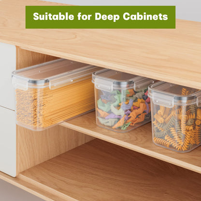 Without Set of 6 airtight storage containers, kitchen storage box with plastic lids, 2.3L spaghetti storage pasta container for noodles cereal cornflakes (2.3L 1.6L)