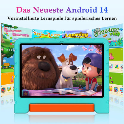 ZIOVO Kids Tablet 10-inch Android 14 with 20GB RAM + 128GB ROM (TF 1TB), WiFi 6, Octa-Core, Widevine L1, Parental Control, 6000mAh, BT 5.0, GMS Certified Kids Tablet with Eva Case - Green