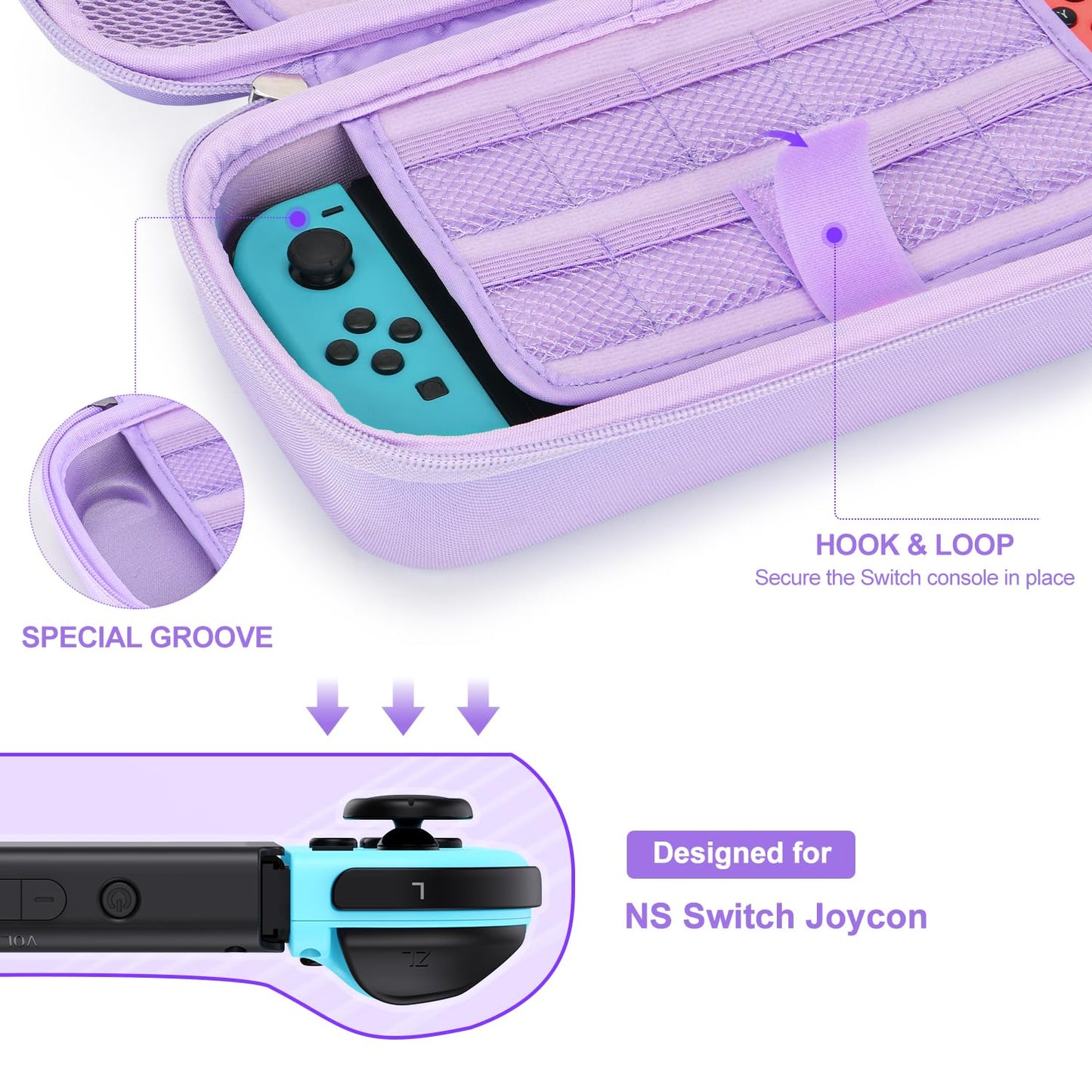 Switch case for Nintendo Switch - innoAura 18 in 1 Switch accessory kit with Switch case, Switch case, Switch game storage, Switch screen protector, Switch stand, Switch joystick caps (Purple)
