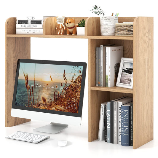 COSTWAY Desk Shelf, Table Shelf with 4 shelves and open compartment, storage system, multipurpose desk organizer, 94 x 25 x 74 cm (Natural)