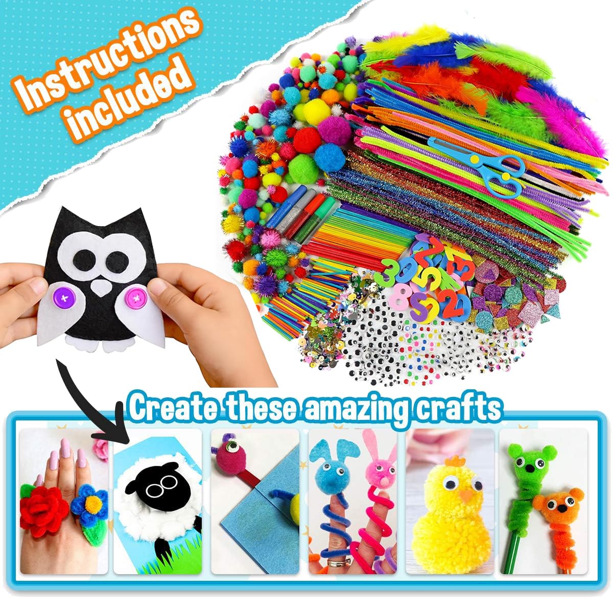 Goodenguy Craft Kit for Kids, 3000+ Pcs Craft Kit Supplies Material Set, Large Craft Box Gifts for Girls Boys 3 4 5 6 7 8 9 10 11 12 Years Old - Light Green