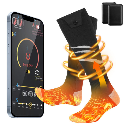 Olycism Heated Socks for Men and Women 5000mAh Battery APP Smart Control Rechargeable Heated Socks 3 Temperature Adjustable Cotton Socks, Skiing, Winter, Keeping Feet Warm (M)